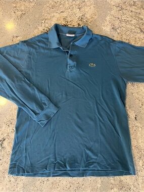 Lacoste Men's Long Sleeve Polo in Teal Blue with Crocodile Logo
